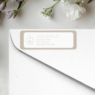 Etiqueta Crest Monograma Casamento Bege Endereço de Devoluç