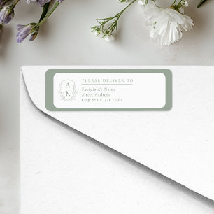 Etiqueta Crest Monograma Casamento Verde Sage Endereço de D
