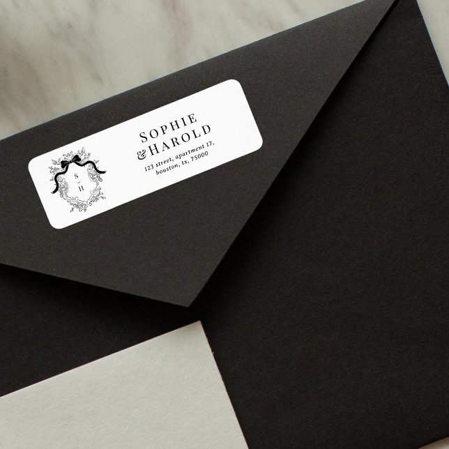 Etiqueta Crest Monograma Endereço de Devolução de Casamento (Criador carregado)
