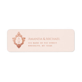 Etiqueta Crest Rosa Dourado Rosa Vintage Monograma de Casam