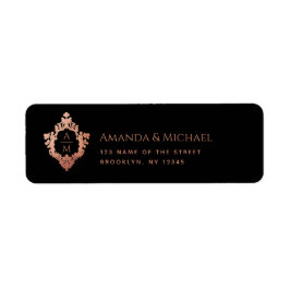 Etiqueta Crest Vintage Elegante Monograma de Casamento Pret