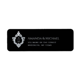 Etiqueta Crestã de Casamento Preto Monograma 2 iniciais Ele