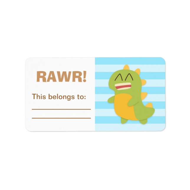 Etiqueta Crianças bonitas de Dino Verde e Amarelo personali (Frente)