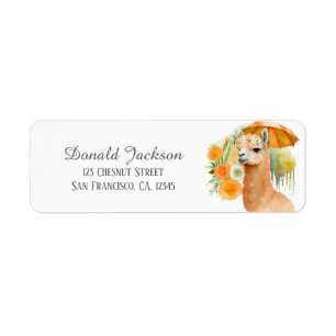 Etiqueta Crianças Summer Watercolor Llama com guarda-chuva