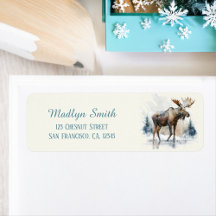 Crianças Winter Watercolor Moose Return address