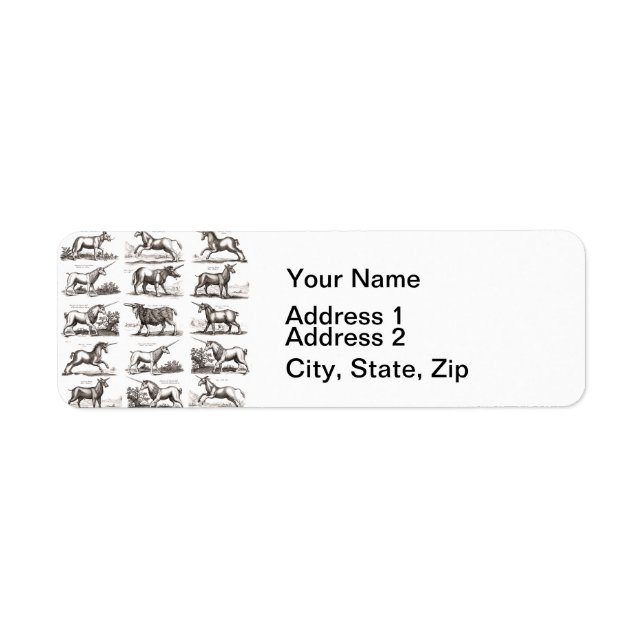 Etiqueta Criatura Mágica Clássica do Unicórnio Antiquado (Frente)