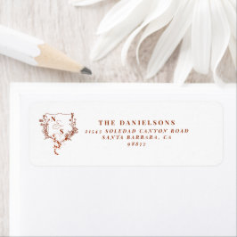 Etiqueta Crista Floral Rústica Formal de Monograma para Cas