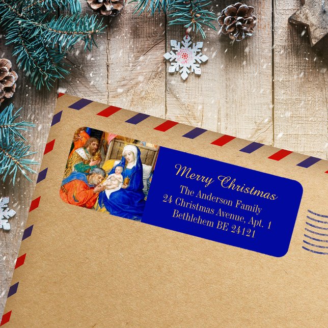 Etiqueta Cristão Medieval Três Reis Feliz Natal (Medieval Manuscript Christian Catholic Three Kings Magi Epiphany Merry Christmas Address Label)