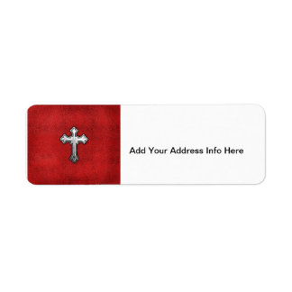 Etiqueta Cruz de metal em couro vermelho