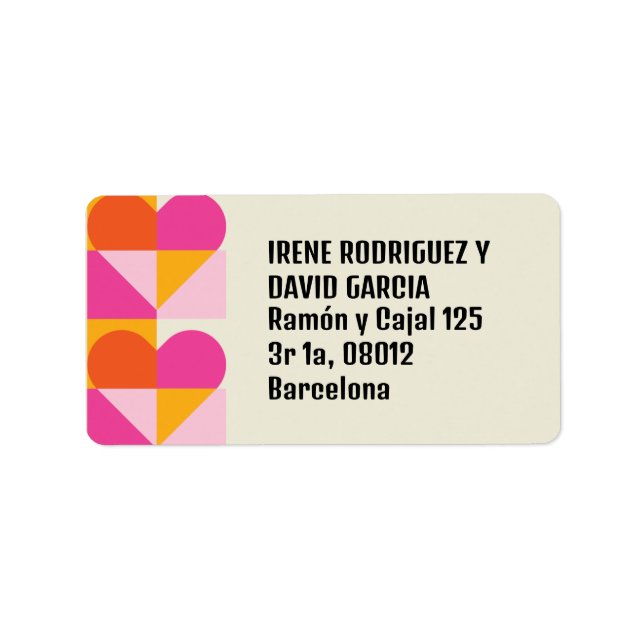 Etiqueta Cuadrícula Corazón Naranja y Rosa (Frente)