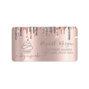 Etiqueta Cupcake Chic Prateado com Glitter Rose Gold Goteja