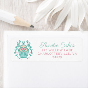 Etiqueta Cupcake de padaria e logotipo Wreath de estilo sim