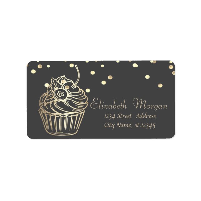 Etiqueta Cupcake Elegante, Faux Gold Foil Confetti (Frente)