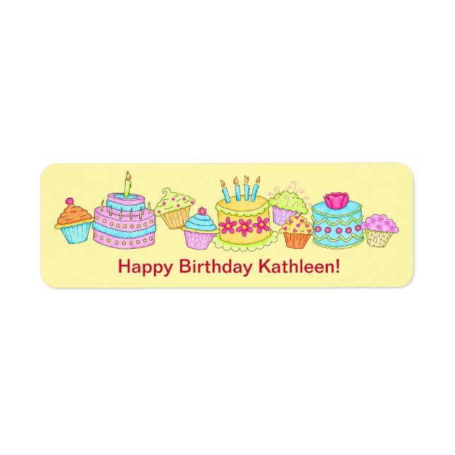 Etiqueta Cupcakes Amarelos/Bolo Feliz Aniversário Personali (Frente)