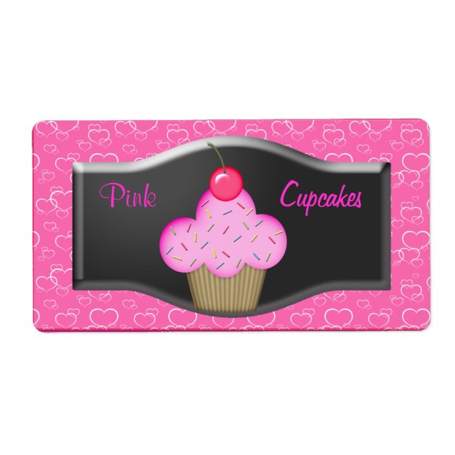Etiqueta Cupcakes cor-de-rosa com legenda (Frente)