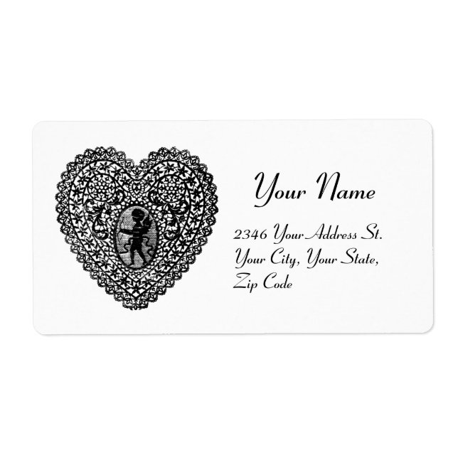 Etiqueta CUPID LACE HEART, preto e branco (Frente)