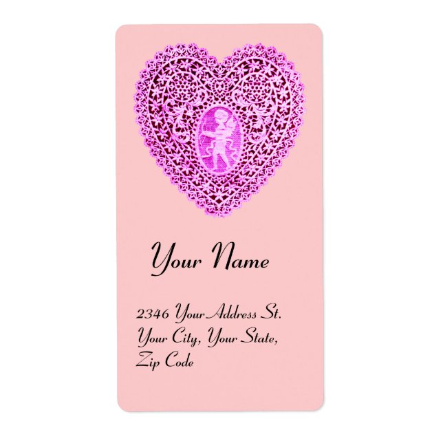 Etiqueta CUPID LACE HEART,roxo rosa (Frente)