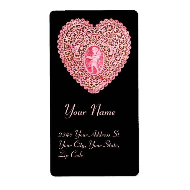 Etiqueta CUPID LACE HEART, vermelho-rosa preto (Frente)