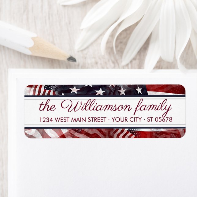 Etiqueta Custom American Flag Red White Blue Stripes Stars (Insitu)