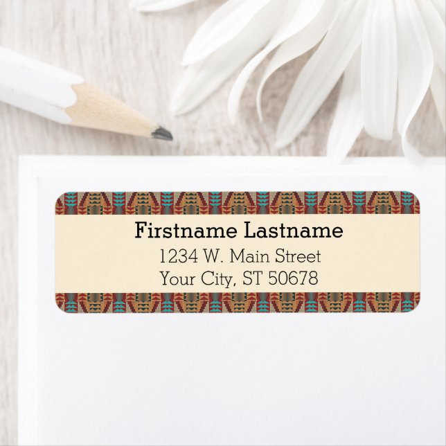 Etiqueta Custom Brown Red Terracotta Turquoise Blue Mosaic (Insitu)