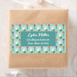 Etiqueta Custom Bunny & Tulip Easter Return Address Label