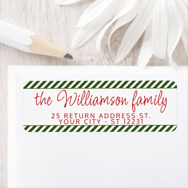 Etiqueta Custom Chic Traditional Green White Stripes Label (Insitu)