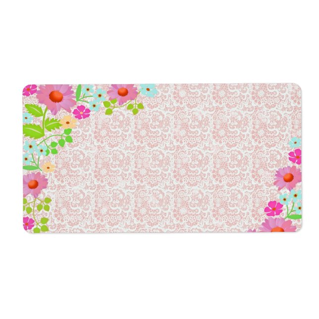 Etiqueta Customizável de Renda Falsa Floral e Rosa (Frente)
