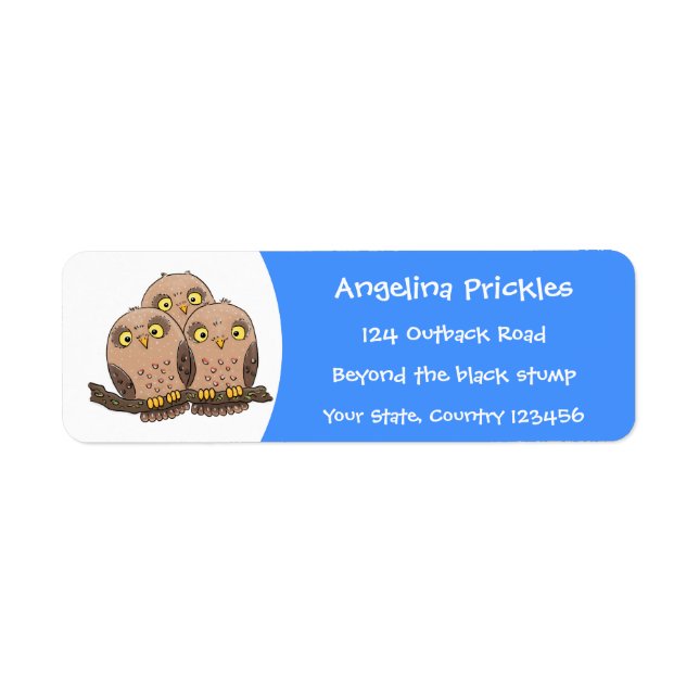 Etiqueta Cute baby owl trio cartoon illustration (Frente)