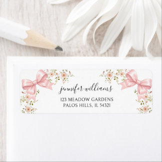 Etiqueta Cute Blush Pink Bow Floral Baby Girl Shower