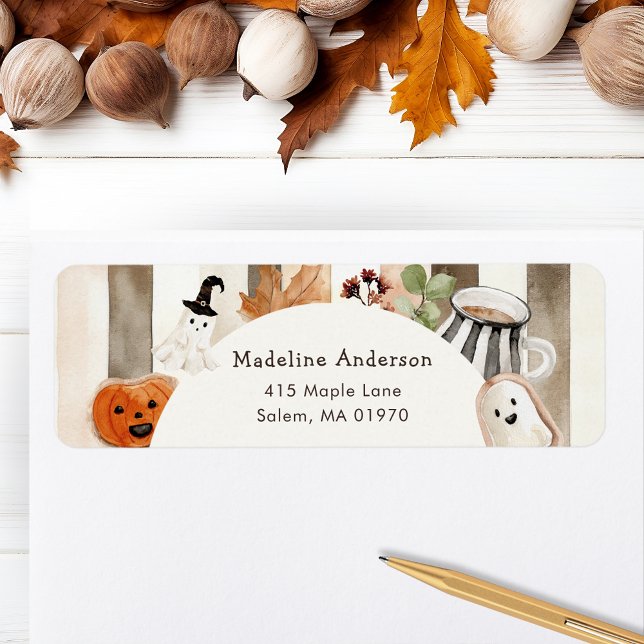 Etiqueta Cute Boho Halloween Ghost Pumpkin Baby Shower (Criador carregado)