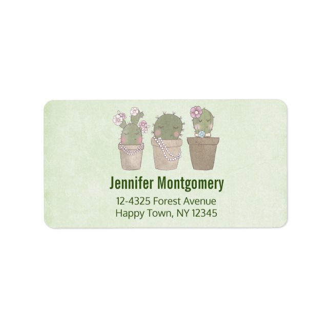 Etiqueta Cute Cactus Trio Vestindo Joias (Frente)