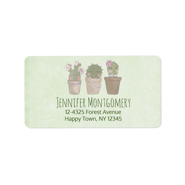 Etiqueta Cute Cactus Trio Vestindo Joias (Frente)