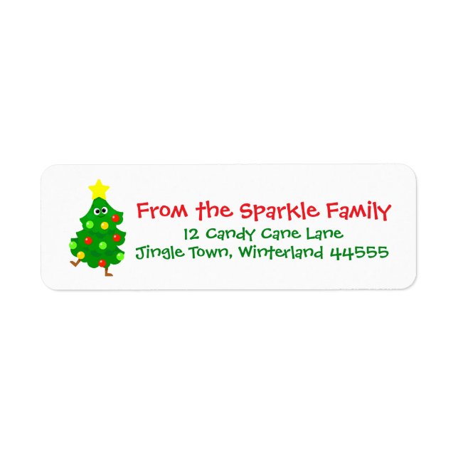 Etiqueta Cute Christmas Address Label with Fun Cartoon Tree (Frente)