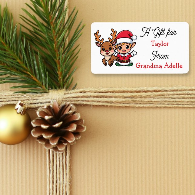 Etiqueta Cute Christmas Elf Personalized to and from (Criador carregado)