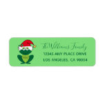 Etiqueta Cute Christmas Frog Santa Hat Return Address<br><div class="desc">Cute Christmas frog in an adorable cute red Santa Claus hats with jingle bells and mistletoe on cool animal return address labels for your holiday cards. I love this funny smiling holiday frog on green sticker. Custom printed with your family name and information.</div>