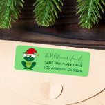 Etiqueta Cute Christmas Frog Santa Hat Return Address<br><div class="desc">Cute Christmas frog in an adorable cute red Santa Claus hats with jingle bells and mistletoe on cool animal return address labels for your holiday cards. I love this funny smiling holiday frog on green sticker. Custom printed with your family name and information.</div>