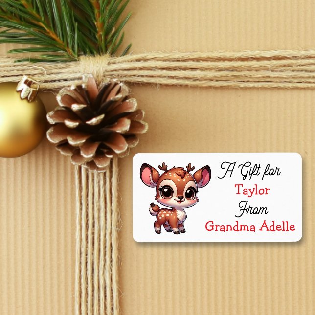 Etiqueta Cute Christmas Reindeer Personalized to and from (Criador carregado)