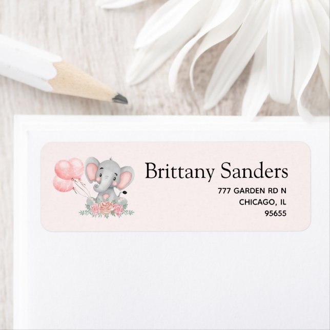 Etiqueta Cute Elephant Baby shower girl (Insitu)
