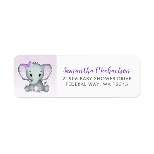 Etiqueta Cute Elephant Girl Balloons Baby Shower  (Frente)