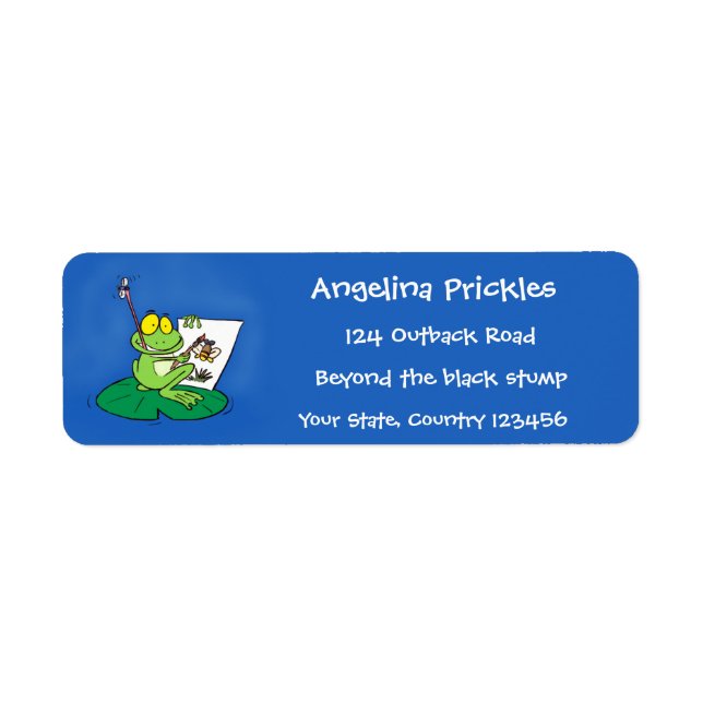 Etiqueta Cute funny green frog cartoon illustration (Frente)