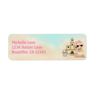 Etiqueta Cute Girl Beach Baby e Sandcastle Address