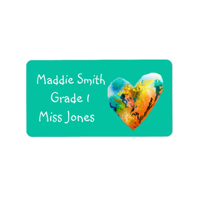 Etiqueta Cute graffiti heart kids book label (Frente)