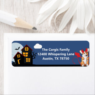 Etiqueta Cute Halloween Corgi Spooky House Endereço de ret