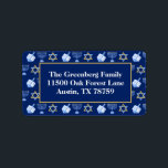 Etiqueta Cute Hanukkah Blue Menorah Dreidel Endereço de dev<br><div class="desc">Belo Hanukkah retorna etiquetas em azul bonito com um padrão legal de estrela judaica,  sonho para diversão jogos de Chanukah e menorah judaica para o feriado. Personalize essas etiquetas bonitas para combinar com as suas placas Hanukah.</div>