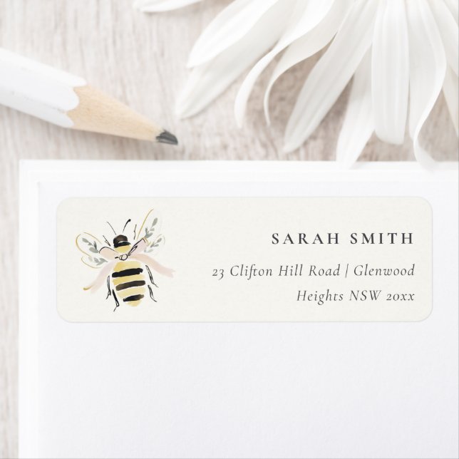 Etiqueta Cute Pastel Bumble Bee Neutral Address (Insitu)