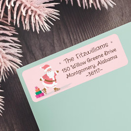 Etiqueta Cute Pink Christmas Santa Claus Ice Skating 