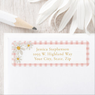 Etiqueta Cute Pink Gingham Daisy Cottagecore Return Address