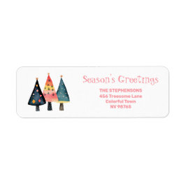 Etiqueta Cute Retro Christmas Trees Pink Address Labels