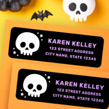 Cute skull with stars black purple return address