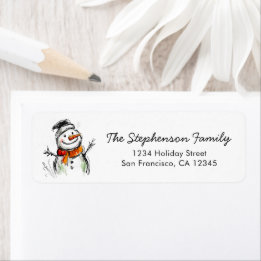 Etiqueta Cute Snowman Sketch Christmas Return Address
